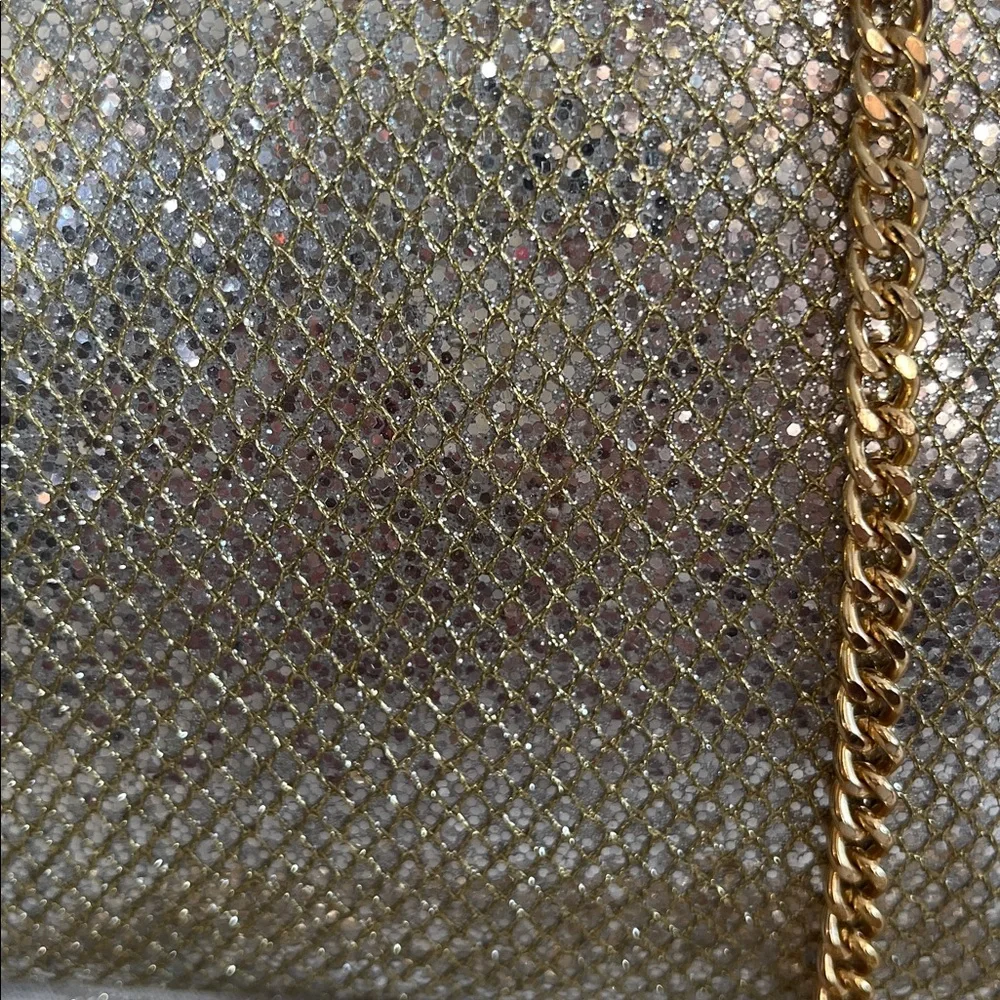 Starlet Gold & Sliver Clutch gold rhinestone ring clasp & Gold chain 8”LX4.5”H